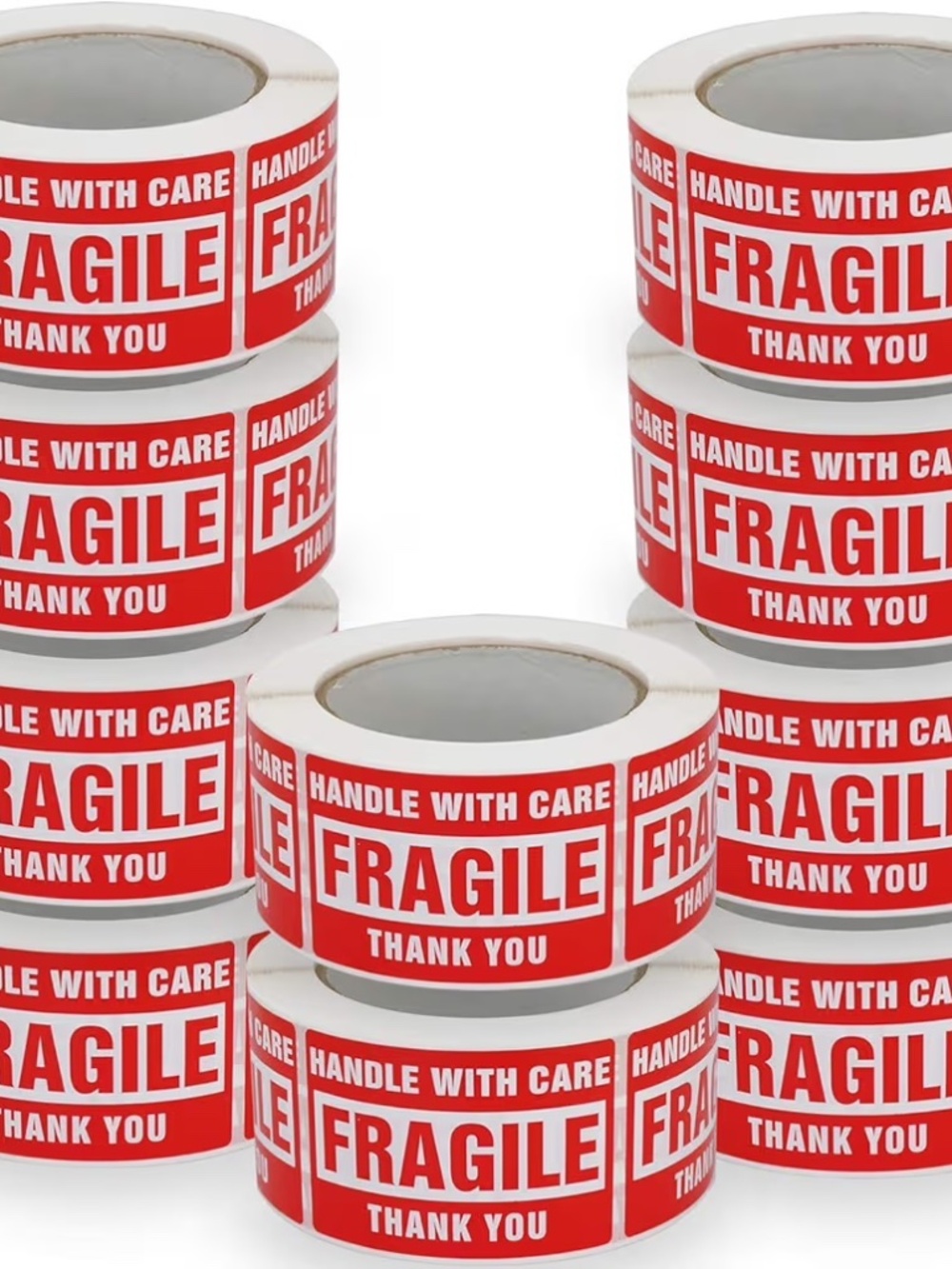 10 Rolls/5000 Labels, Handle with Care Fragile, Red Warning Shipping Label 2”x3”